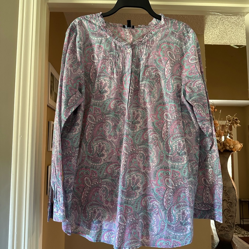 Paisley Long Sleeve Blouse - Pink and Green